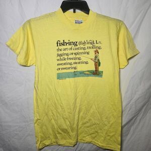 Vintage 1983 yellow funny fishing tee